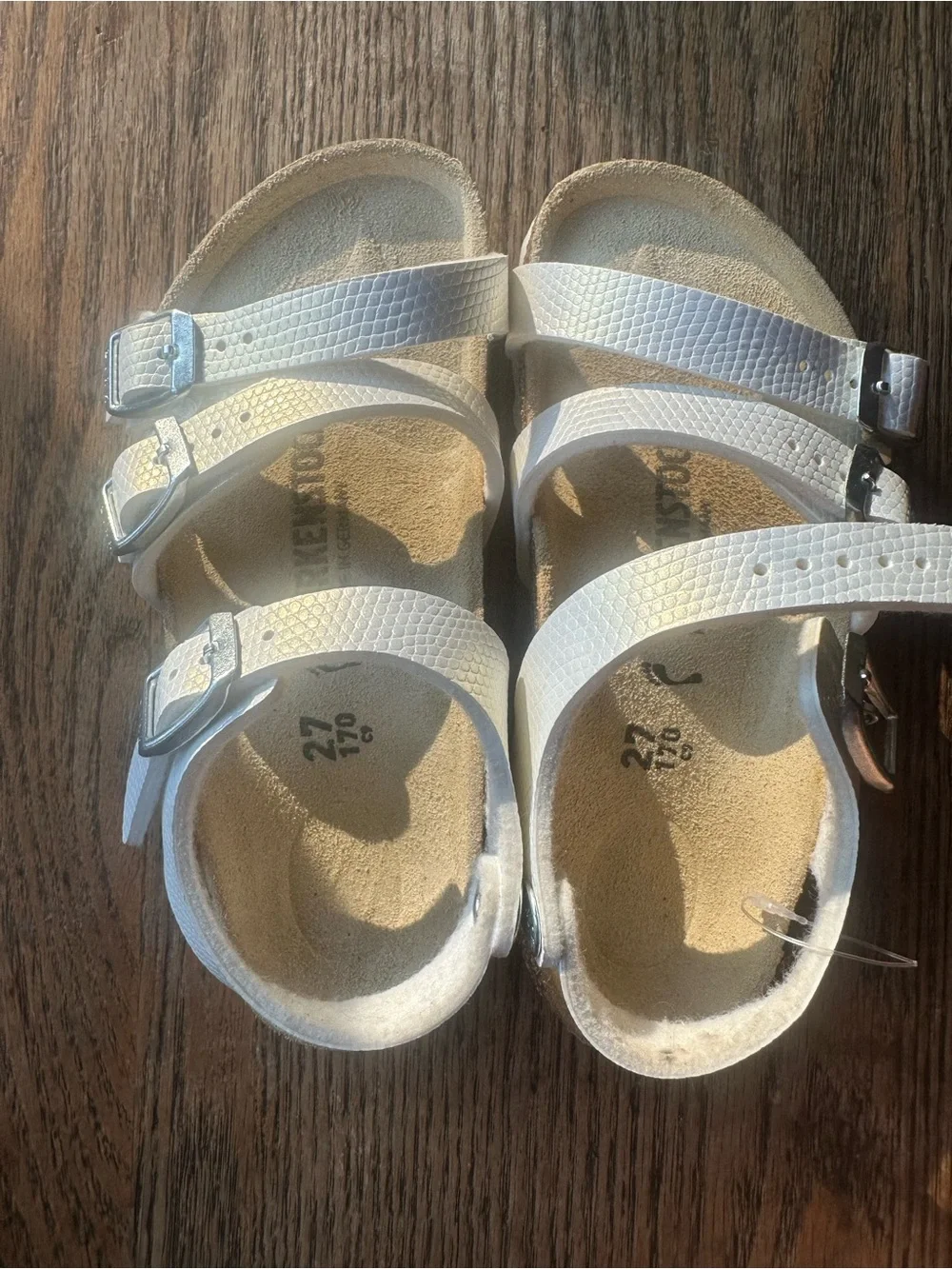 Birkenstock Kids White Double-Strap Sandals with Silver Buckles